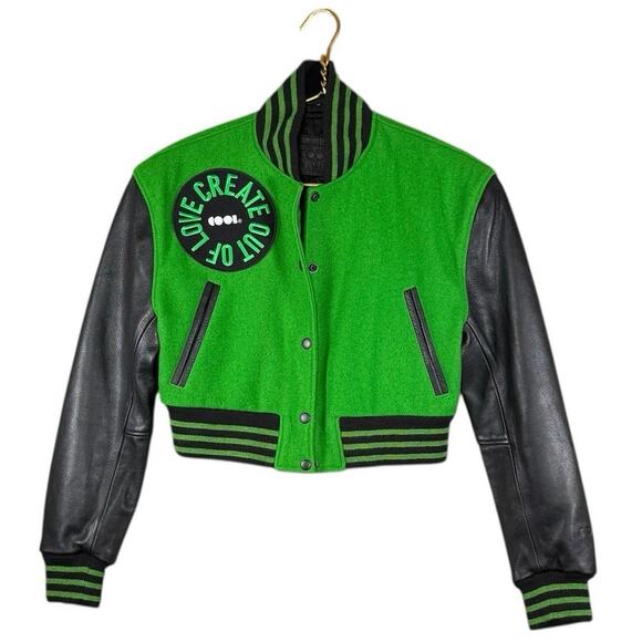 Emerald Cropped Letterman Varsity Jacket | Wool & Leather | Women’s Small - Picture 2 of 16